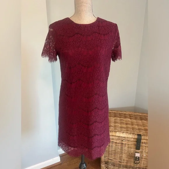 Lulus | Dresses | Burgundy Lace Shift Holiday Dress | Poshmark
